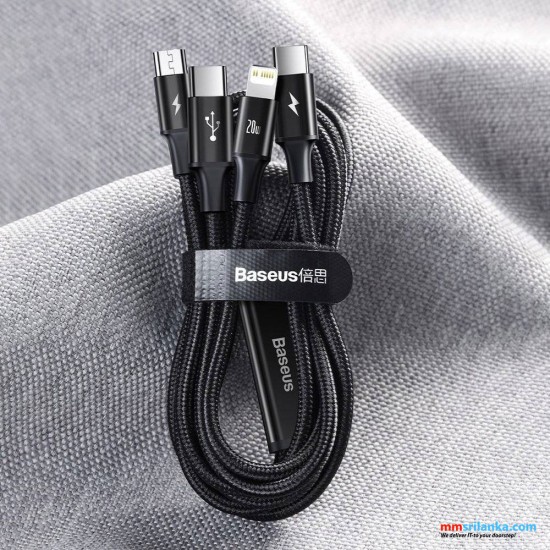 Baseus Rapid Series 3-in-1 Fast Charging Data Cable Type-C to  C+L+C PD 20W 1.5m